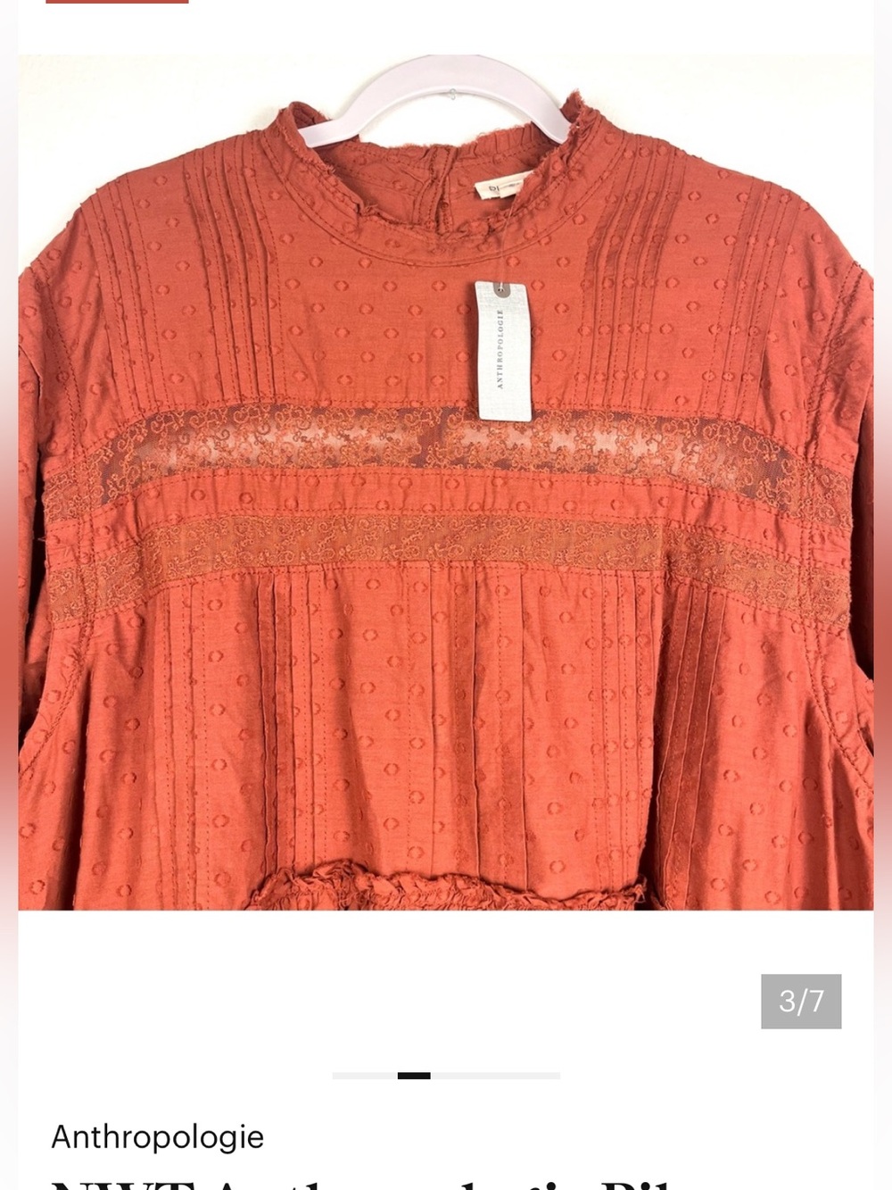 NWT Anthropologie Pilcro Orange Mock Neck Tiered Lace Trim Mini Dress XLP - Picture 3 of 7